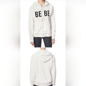 BEBE Ivory Fuzzy Soft Zip-Up Fleece Hoodie Logo XL NWT New In Package.